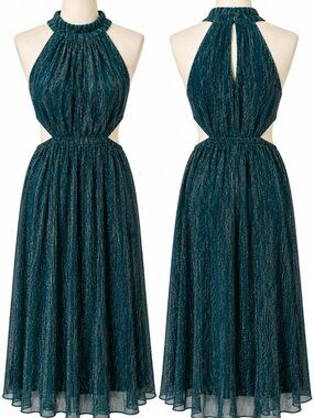 Jopna Teal Metallic Shimmer Halter Neck Cocktail Dress – New Without Tags